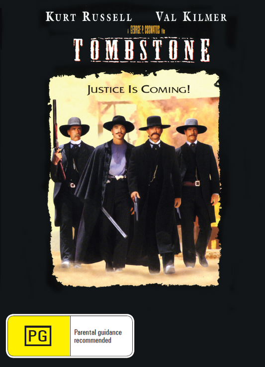 DVD cover of the movie Tombstone featuring Kurt Russell and Val Kilmer, in the drama genre, from rareandcollectibledvds.