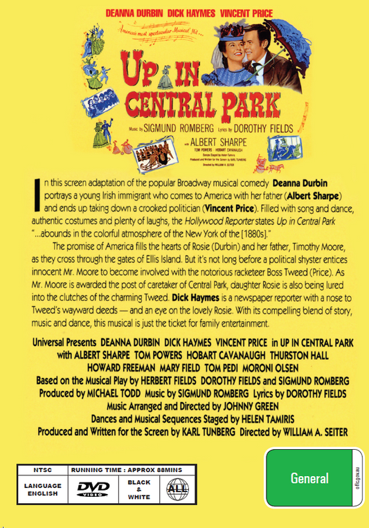 Up In Central Park DVD featuring Deanna Durbin and Dick Haymes, a musical movie from the collection of rareandcollectibledvds.