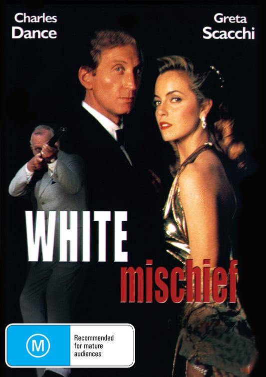 White Mischief DVD thriller featuring Sarah Miles and Joss Ackland, showcasing the movie cover with film title and cast.
