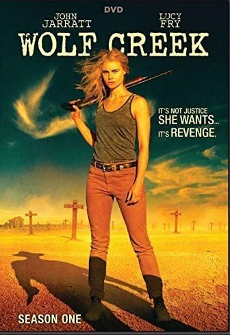 Wolf Creek Season 1 DVD set featuring six discs, adventure series with John Jarratt and Lucy Fry in a compelling horror story.