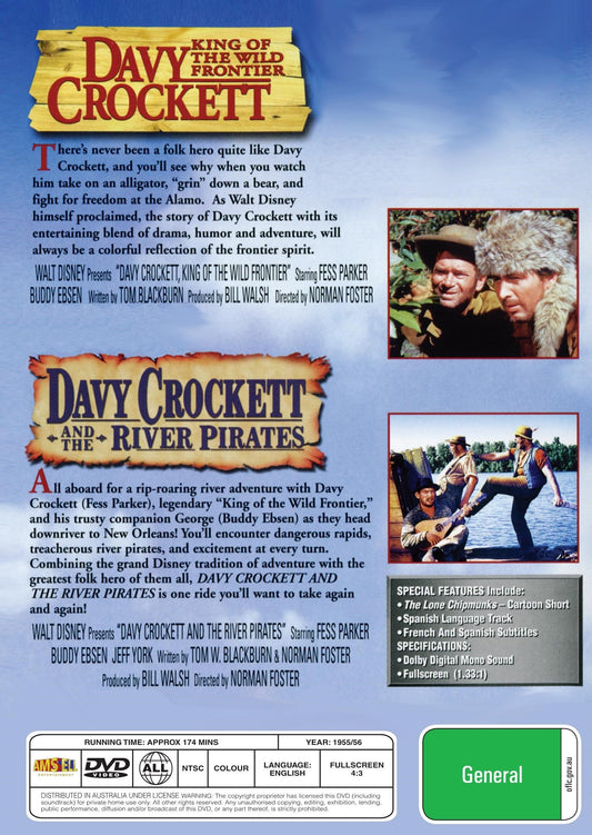 DVD of Davy Crockett: King of the Wild Frontier featuring Fess Parker and Buddy Ebsen, drama movie from RareAndCollectibleDVDs.