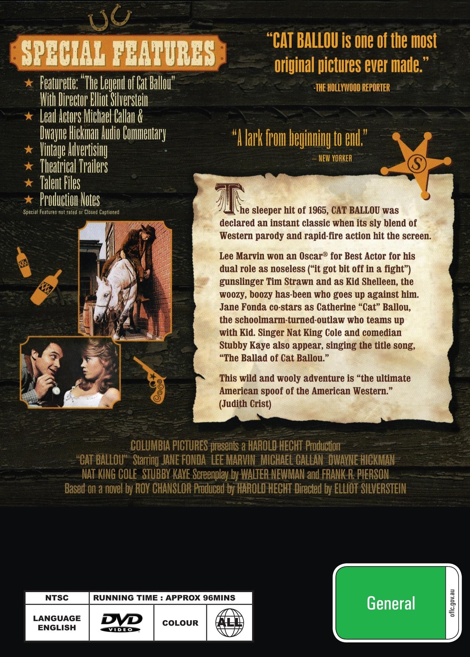Cat Ballou DVD featuring Western film with Jane Fonda and Lee Marvin, showing the movie cover with title and actors.