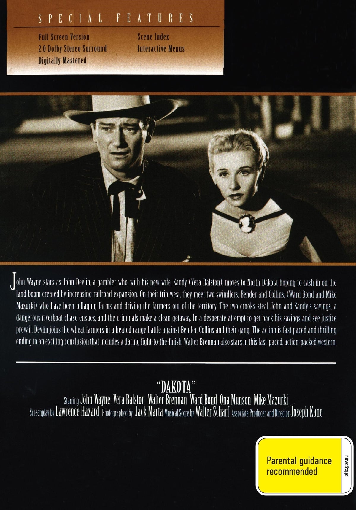 DVD cover of "Dakota" drama movie featuring John Wayne and Vera Ralston, from Rare and Collectible DVDs.