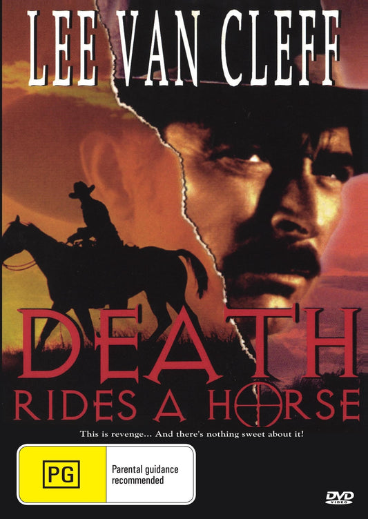 DVD cover of "Death Rides A Horse" drama featuring Lee Van Cleef and John Phillip Law, from rareandcollectibledvds.