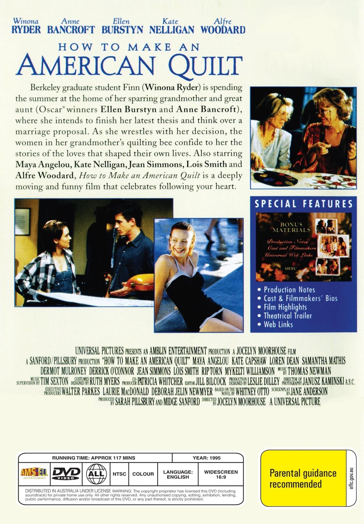 DVD of "How to Make an American Quilt" starring Winona Ryder and Ellen Burstyn, romantic drama from Rare and Collectible DVDs.
