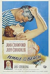 Female on the Beach DVD featuring Joan Crawford and Jeff Chandler, crime drama movie, with a beach scene and vintage film aesthetic.