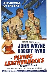 DVD cover of Flying Leathernecks featuring John Wayne and Robert Ryan, with action scenes from the war film.