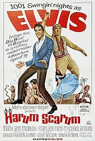 DVD cover of Harum Scarum musical starring Elvis Presley and Mary Ann Mobley, featuring colorful vintage movie artwork.