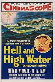 DVD cover of Hell and High Water action film featuring Richard Widmark and Bella Darvi, with dramatic scenes from the movie.