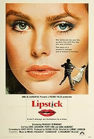 DVD cover for "Lipstick on" crime movie featuring Margaux Hemingway and Chris Sarandon, with key visual elements from the film.