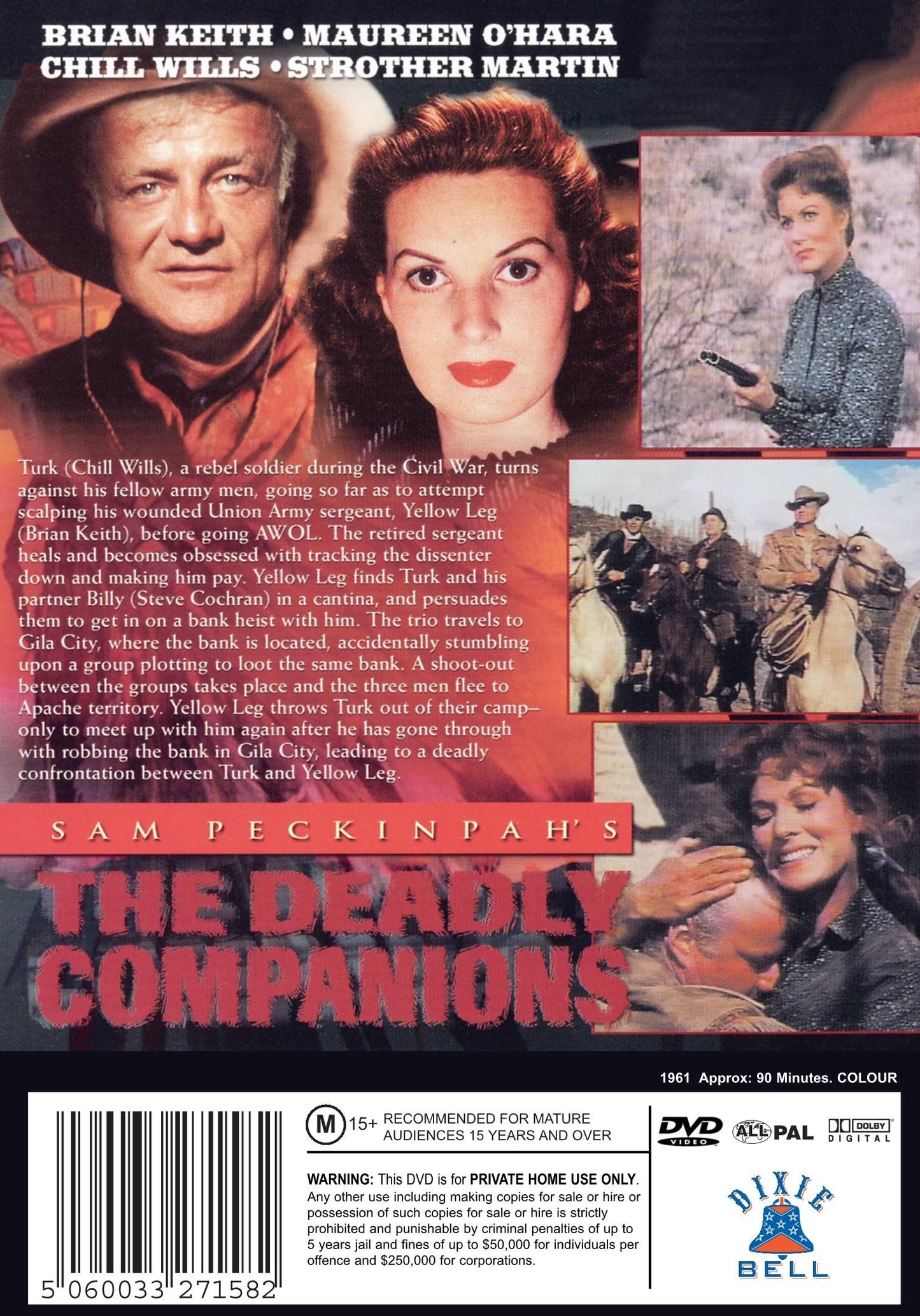 DVD cover of "The Deadly Companions" Western film starring Maureen O'Hara and Brian Keith, featuring vintage artwork.