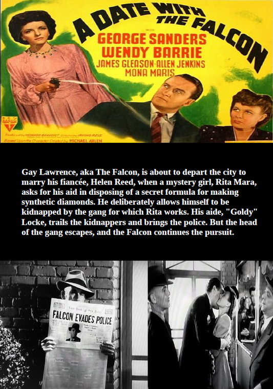 DVD cover of "A Date With the Falcon" crime movie featuring George Sanders and Wendy Barrie, from Timeless Classic DVD collection.
