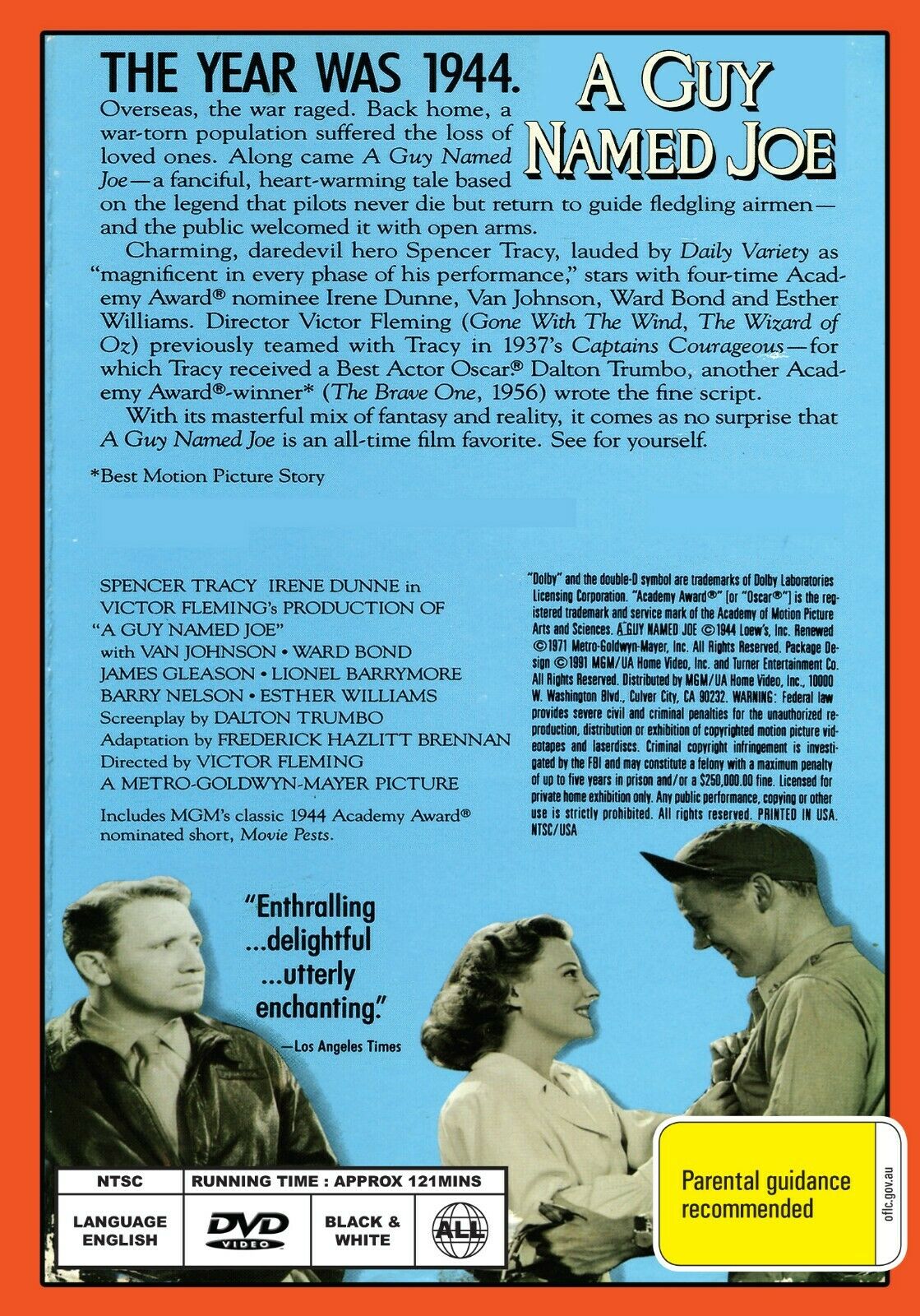 DVD of "A Guy Named Joe" drama film featuring Spencer Tracy and Irene Dunne, from Timeless Classic DVD collection.