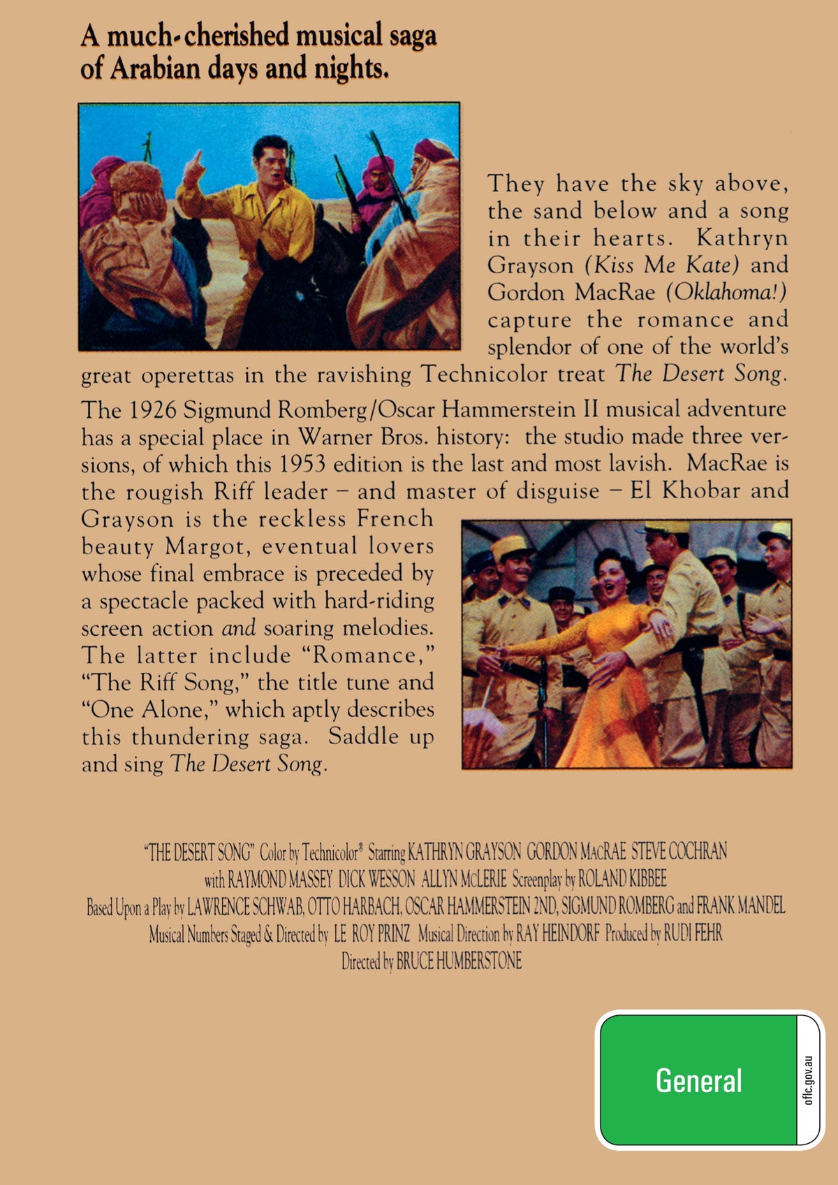 The Desert Song DVD featuring Kathryn Grayson and Gordon MacRae, a classic romance movie from Timeless Classic DVD collection.
