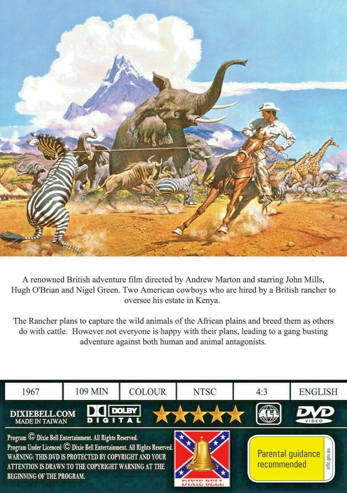 Africa Texas Style DVD featuring Hugh O'Brian and John Mills, a Western movie from Timeless Classic DVD collection.