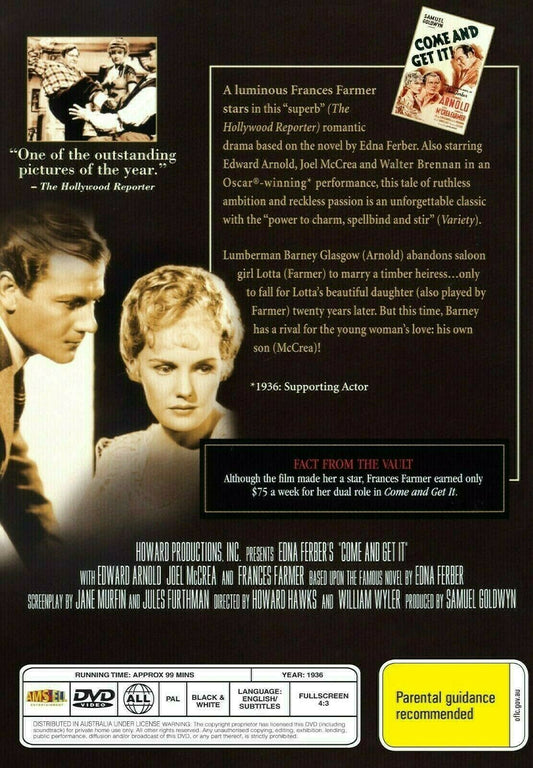 Come and Get It DVD movie featuring Edward Arnold and Joel McCrea, drama film from Timeless Classic DVD collection.