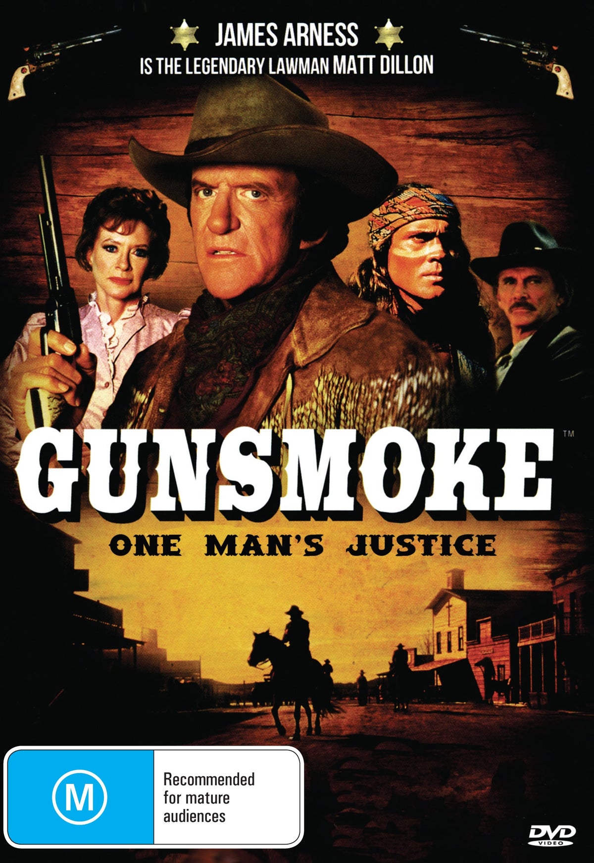 DVD of Gunsmoke: One Man's Justice (1994) featuring James Arness and Bruce Boxleitner, part of Timeless Classic DVD collection.