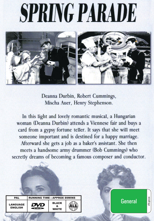 Spring Parade musical DVD featuring Deanna Durbin and Robert Cummings, classic movie from Timeless Classic DVD collection.