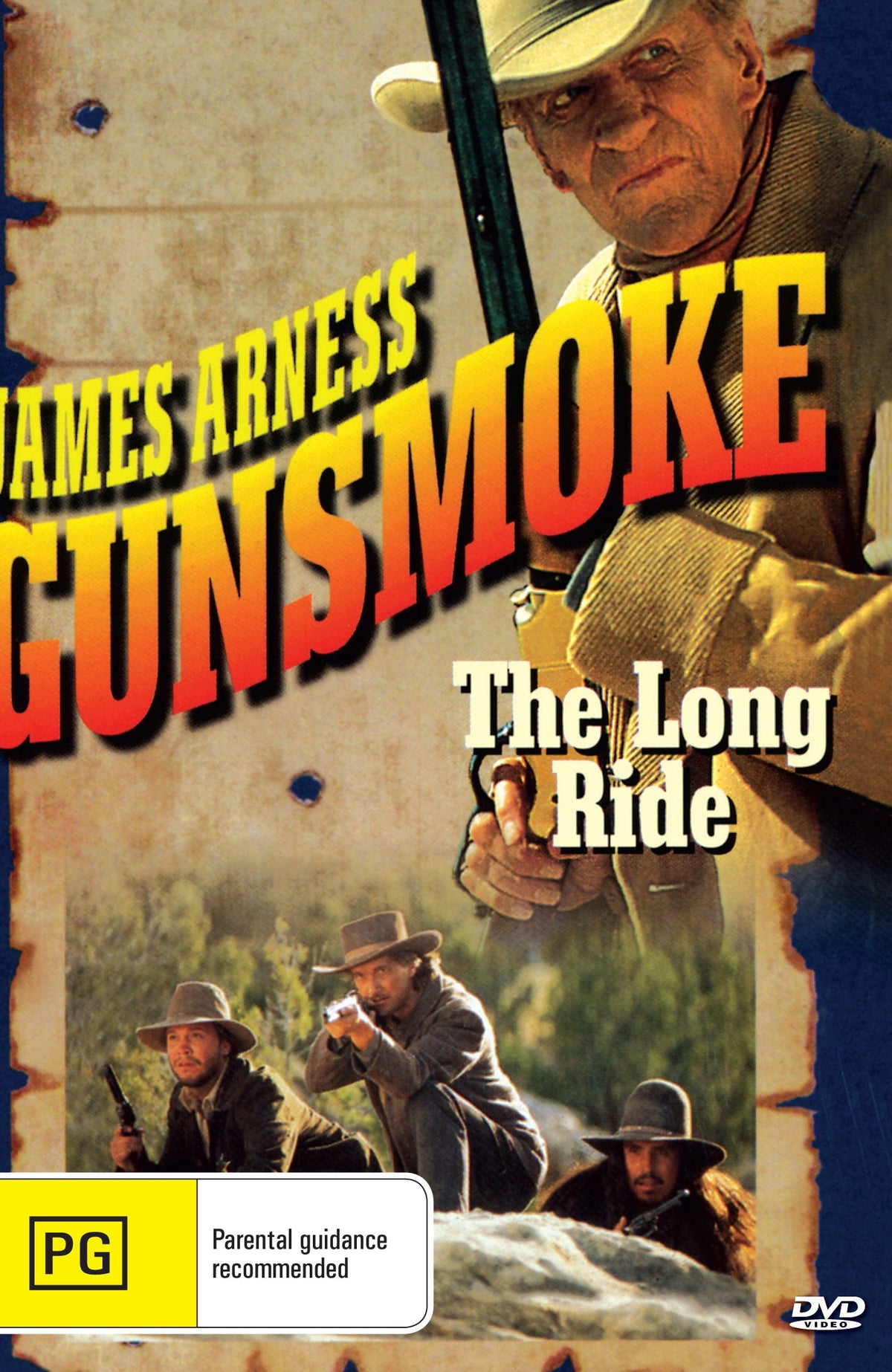 DVD cover of Gunsmoke: The Long Ride (1993) featuring James Arness and James Brolin, part of Timeless Classic DVD collection.