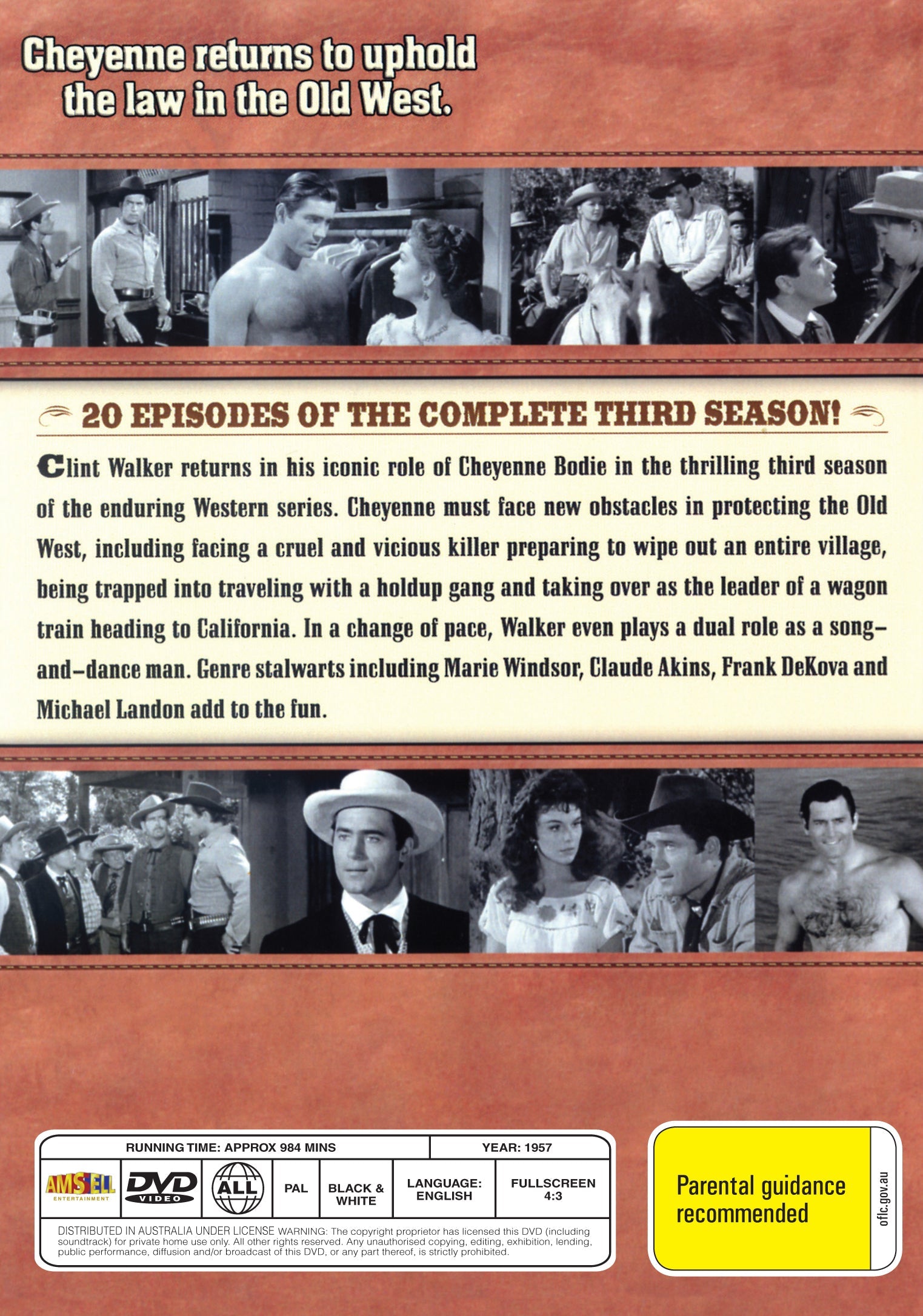 Buy Online Cheyenne Season 3 (1957) - DVD - Clint Walker | Best Shop for Old classic and hard to find movies on DVD - Timeless Classic DVD