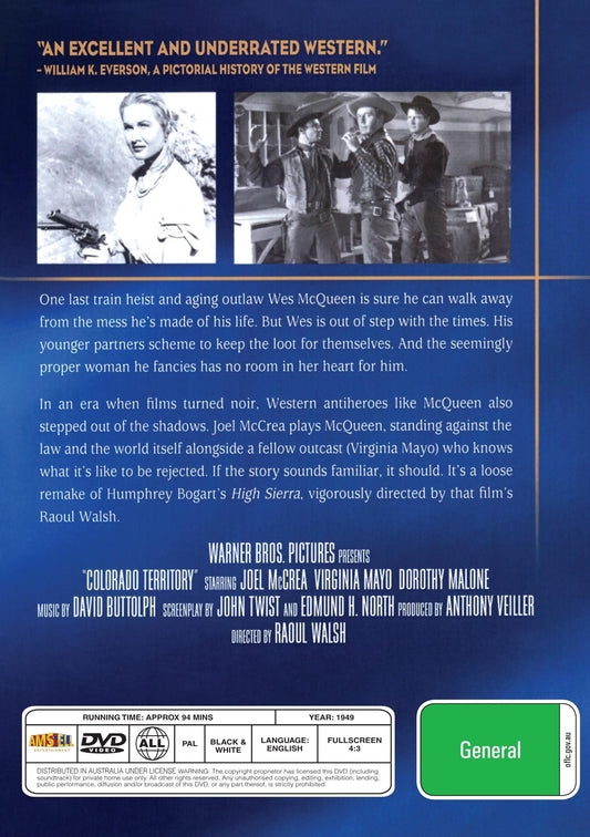 Colorado Territory on DVD, Western, Joel McCrea, Virginia Mayo