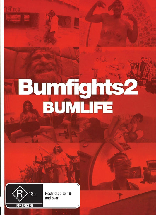 Rare DVD of Bumfights Vol 2: Bumlife documentary featuring Rufus Hannah, with bling bling visuals from the movies and DVDs collection.