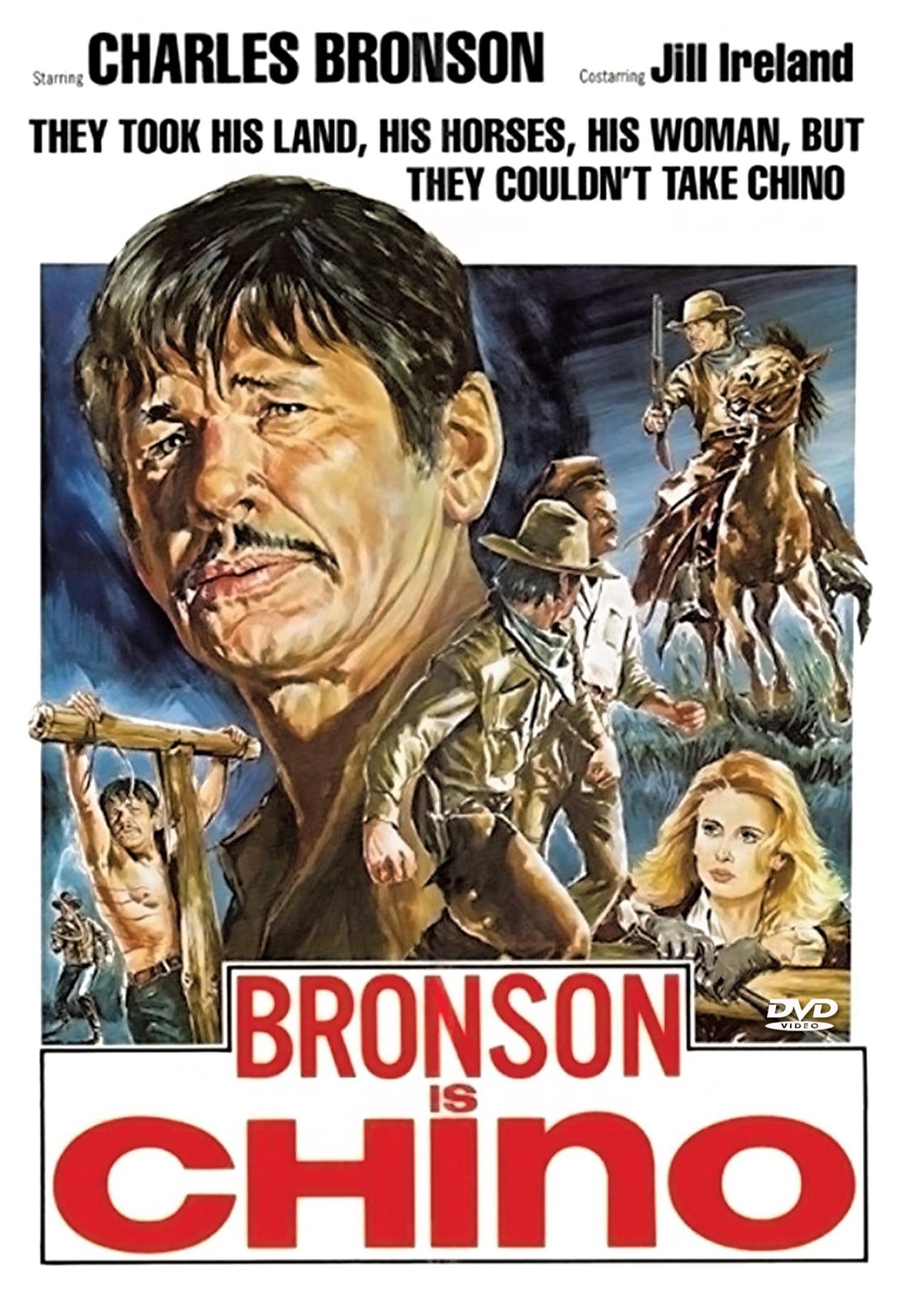 Chino on DVD, a drama film featuring Charles Bronson and Jill Ireland, with cover art showing the movie title and actors.