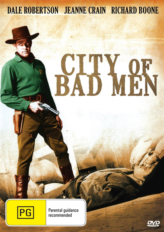 Western DVD for City of Bad Men featuring Dale Robertson and Jeanne Crain, showing the movie cover with title and actor images.