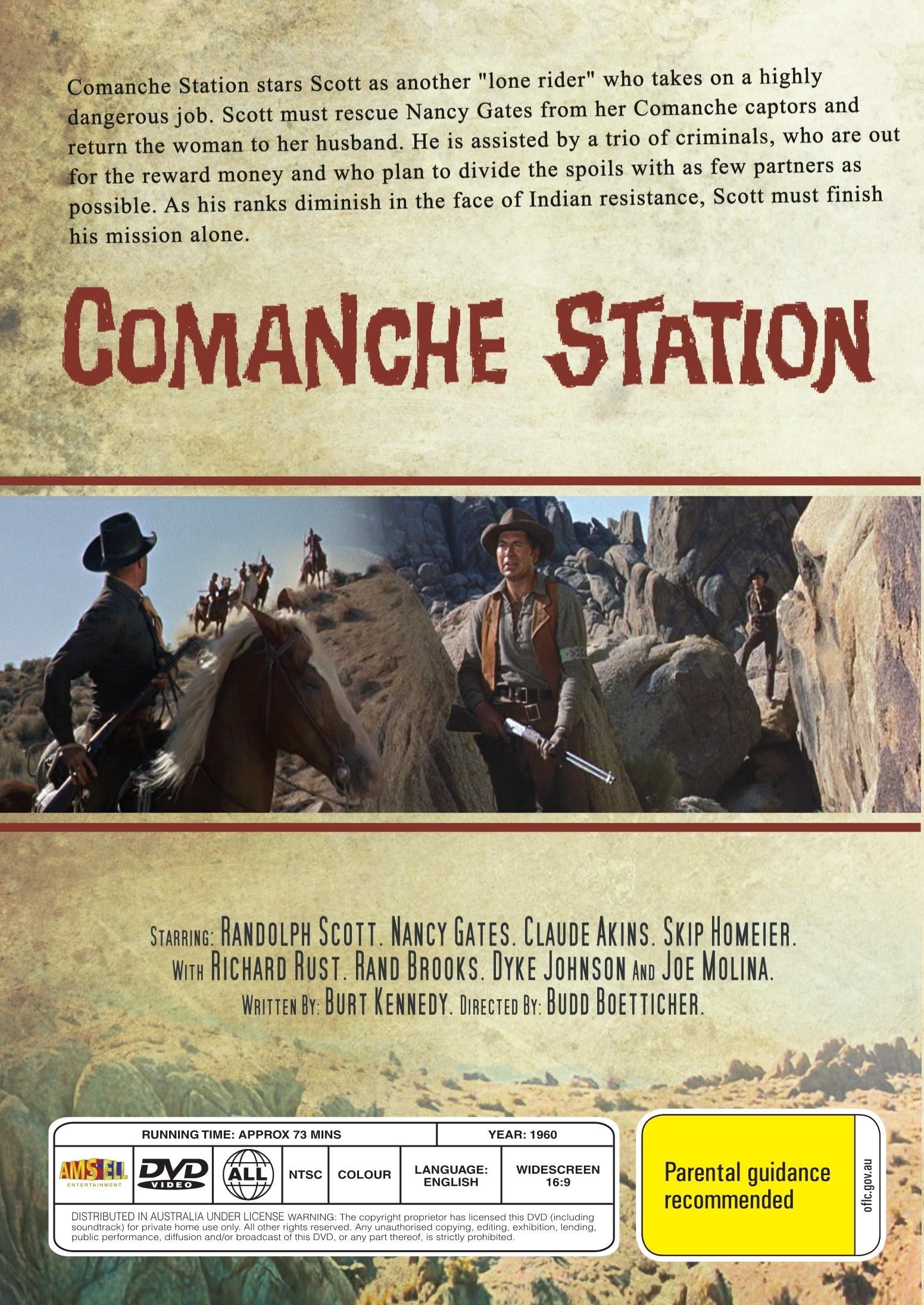 Comanche Station DVD featuring Randolph Scott and Nancy Gates, drama movie on a standard DVD case.