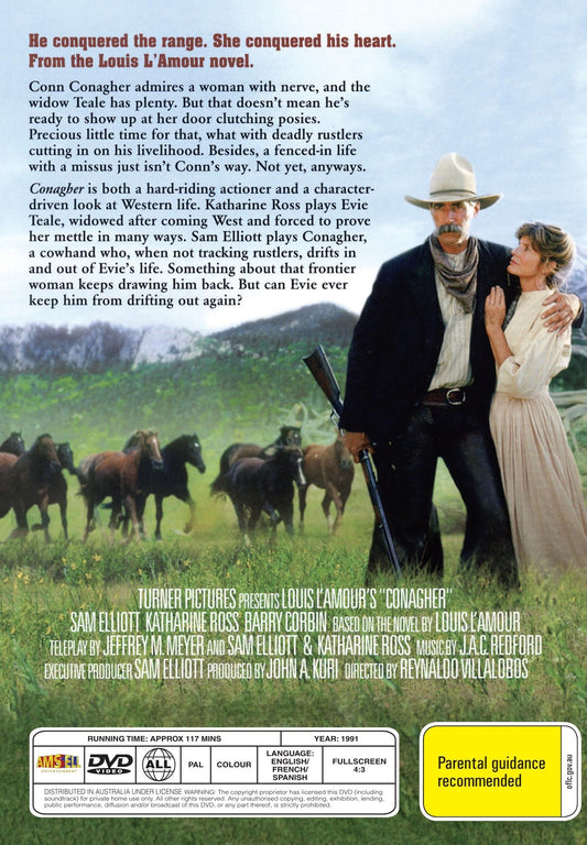 Conagher DVD featuring Sam Elliott and Katharine Ross, drama movie, from rareandcollectibledvds.