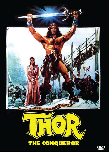 Thor The Conqueror DVD, action movie featuring Bruno Minniti and Maria Romano, shown in clear case with cover art.