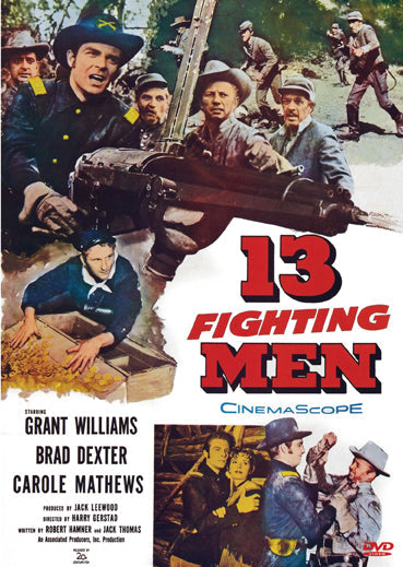 DVD cover of the Western movie "13 Fighting Men" starring Grant Williams and Brad Dexter, featuring Western-themed artwork.