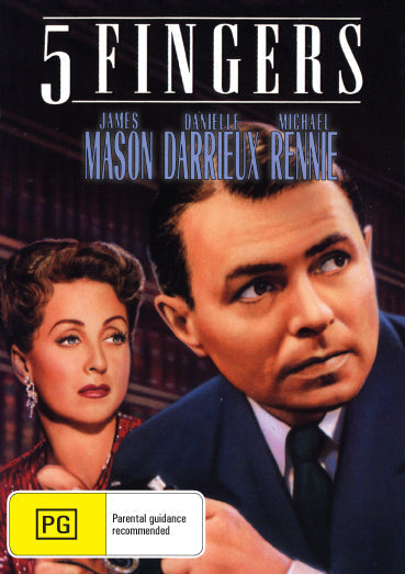 DVD cover of "5 Fingers" crime movie featuring James Mason and Danielle Darrieux, from the Rare and Collectible DVDs collection.