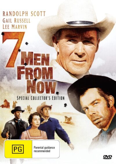 7 Men from Now DVD featuring classical Western stars Randolph Scott and Gail Russell, film scene from the movie.