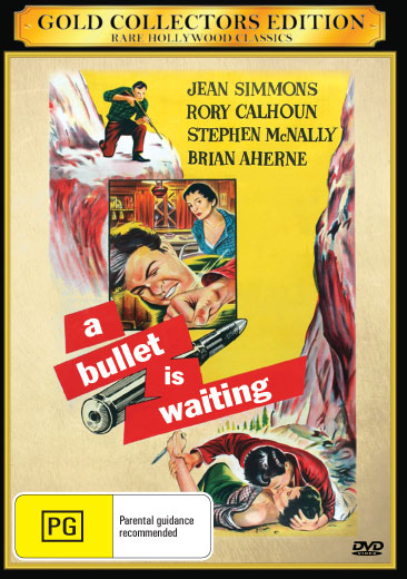 DVD cover for "A Bullet Is Waiting" film-noir movie featuring Rory Calhoun and Jean Simmons, from rareandcollectibledvds.