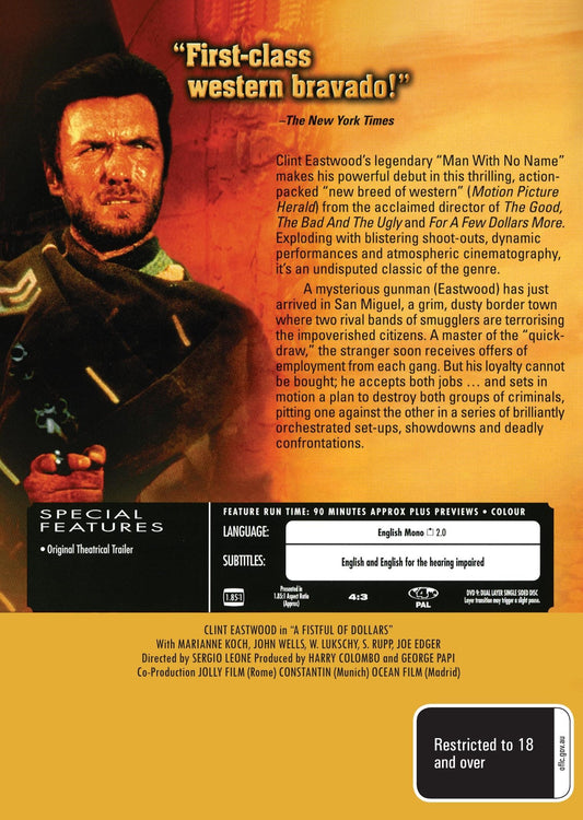 A Fistful of Dollars DVD featuring Clint Eastwood and Gian Maria Volente, action movie from the Movies & DVDs category.