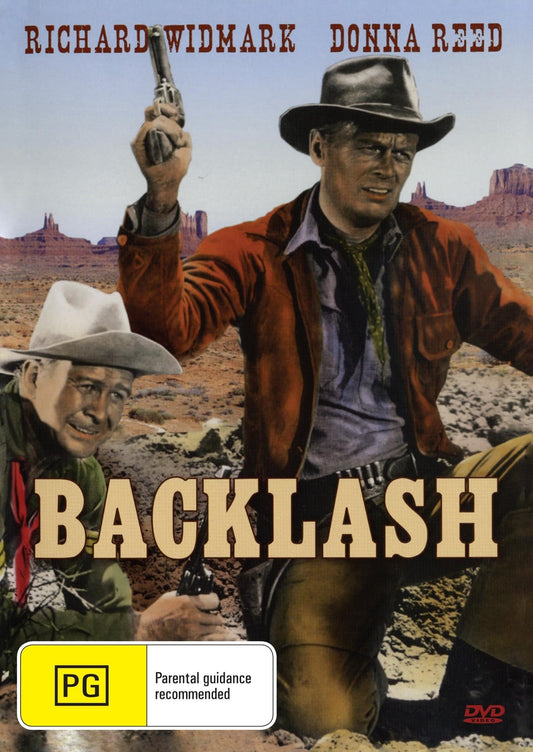 DVD cover of "Backlash" drama starring Richard Widmark and Donna Reed, featuring the movie poster artwork.