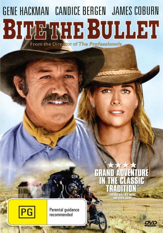 DVD cover of "Bite the Bullet" movie featuring Gene Hackman and Candice Bergen, action film from the Movies & DVDs collection.