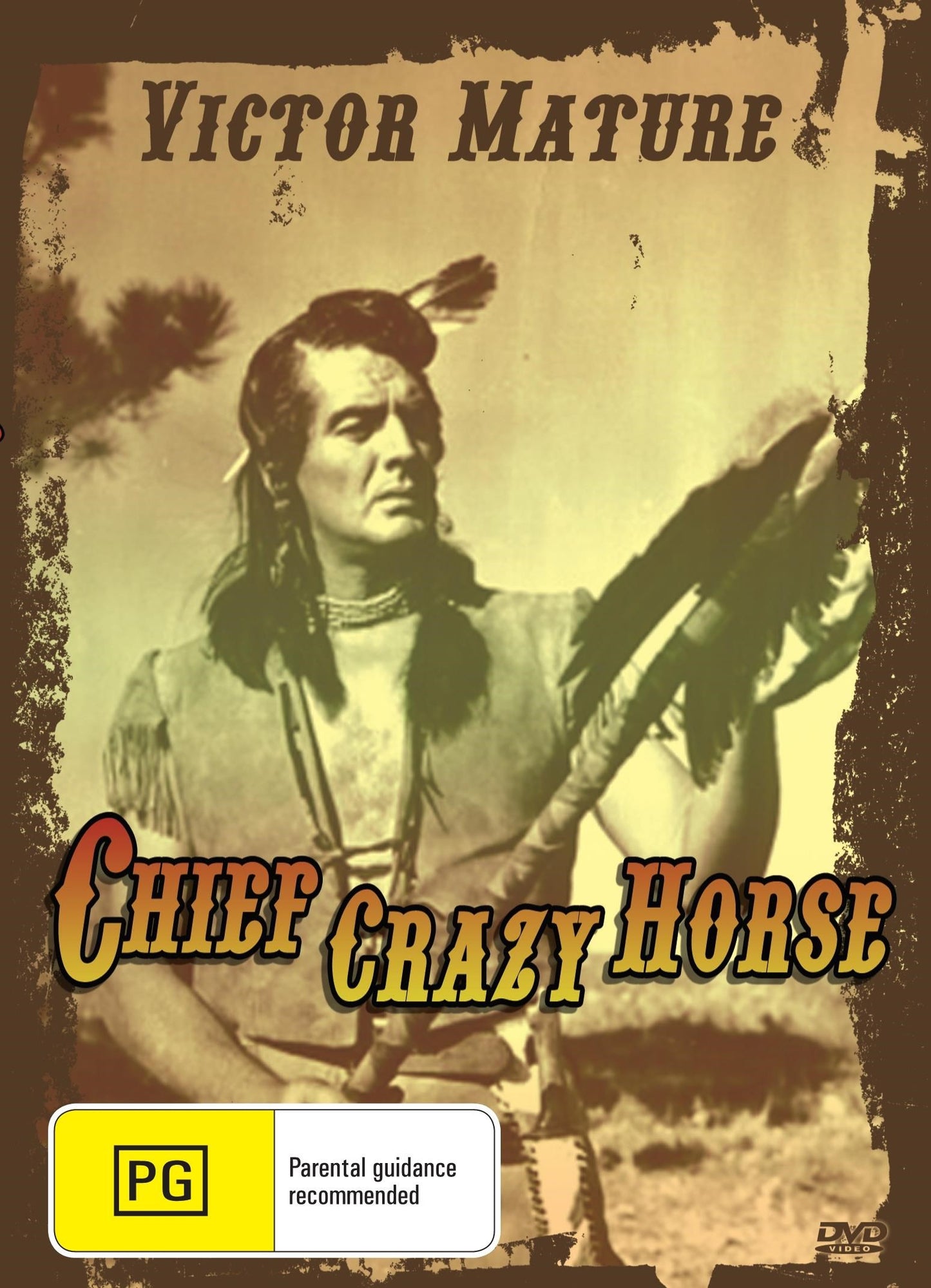 DVD of Chief Crazy Horse drama starring Victor Mature and Suzan Ball, featuring a cover image with Native American artwork.