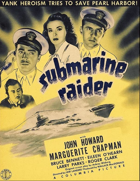 Screenshot from the submarine warfare movie "Submarine Raider" on DVD starring John Howard and Marguerite Chapman.
