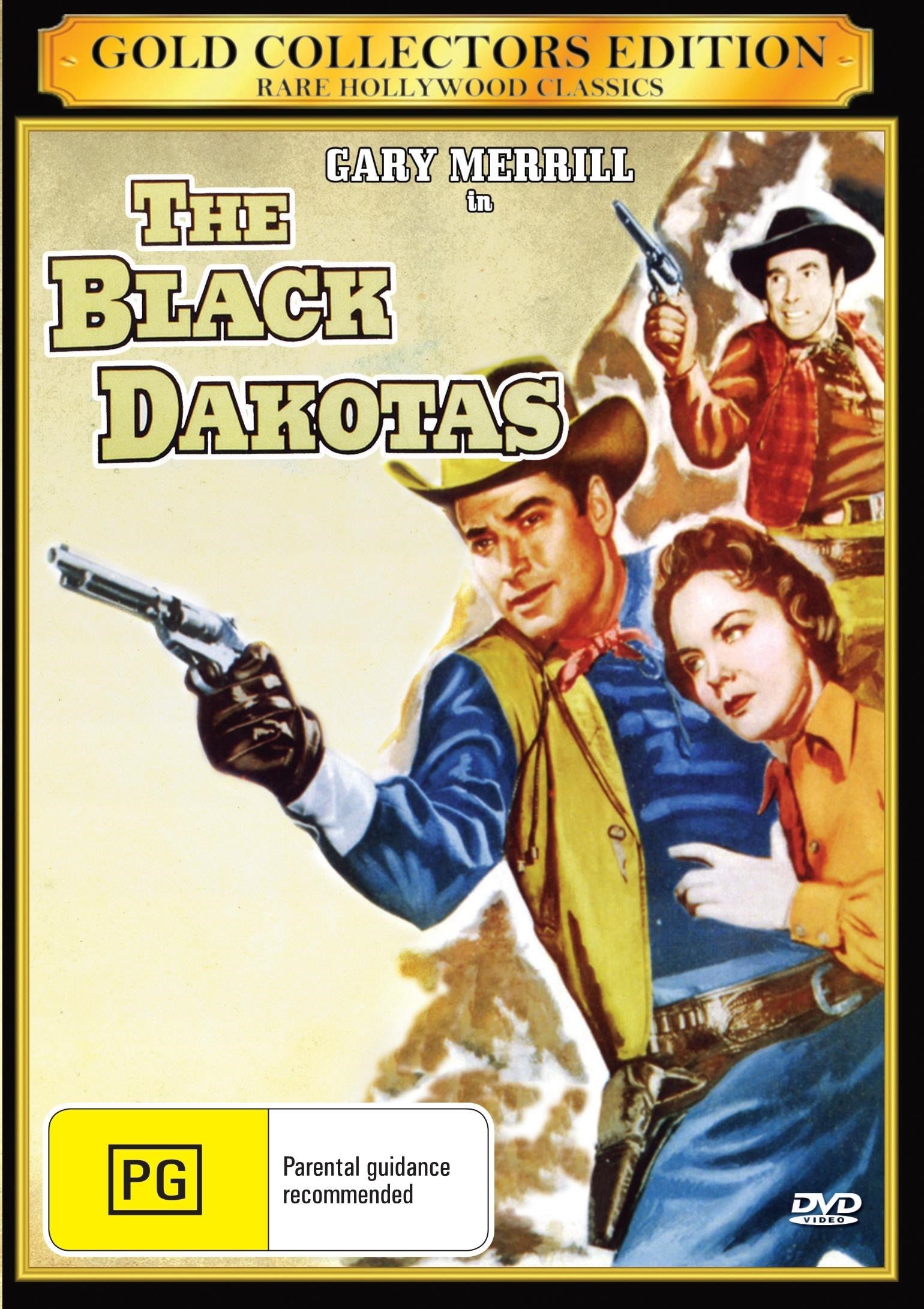 DVD of the Western movie The Black Dakotas featuring Gary Merrill and Wanda Hendrix, with cover art showing Western scenery and actors.