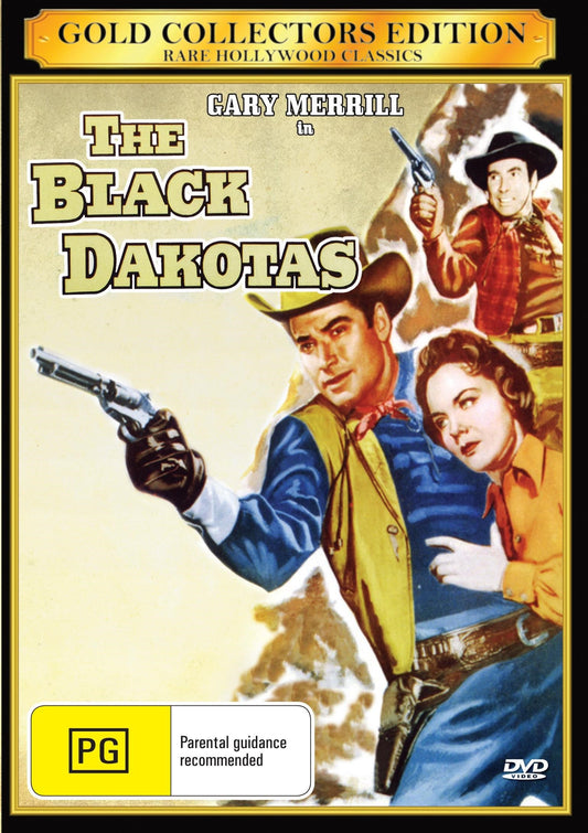 DVD of the Western movie The Black Dakotas featuring Gary Merrill and Wanda Hendrix, with cover art showing Western scenery and actors.