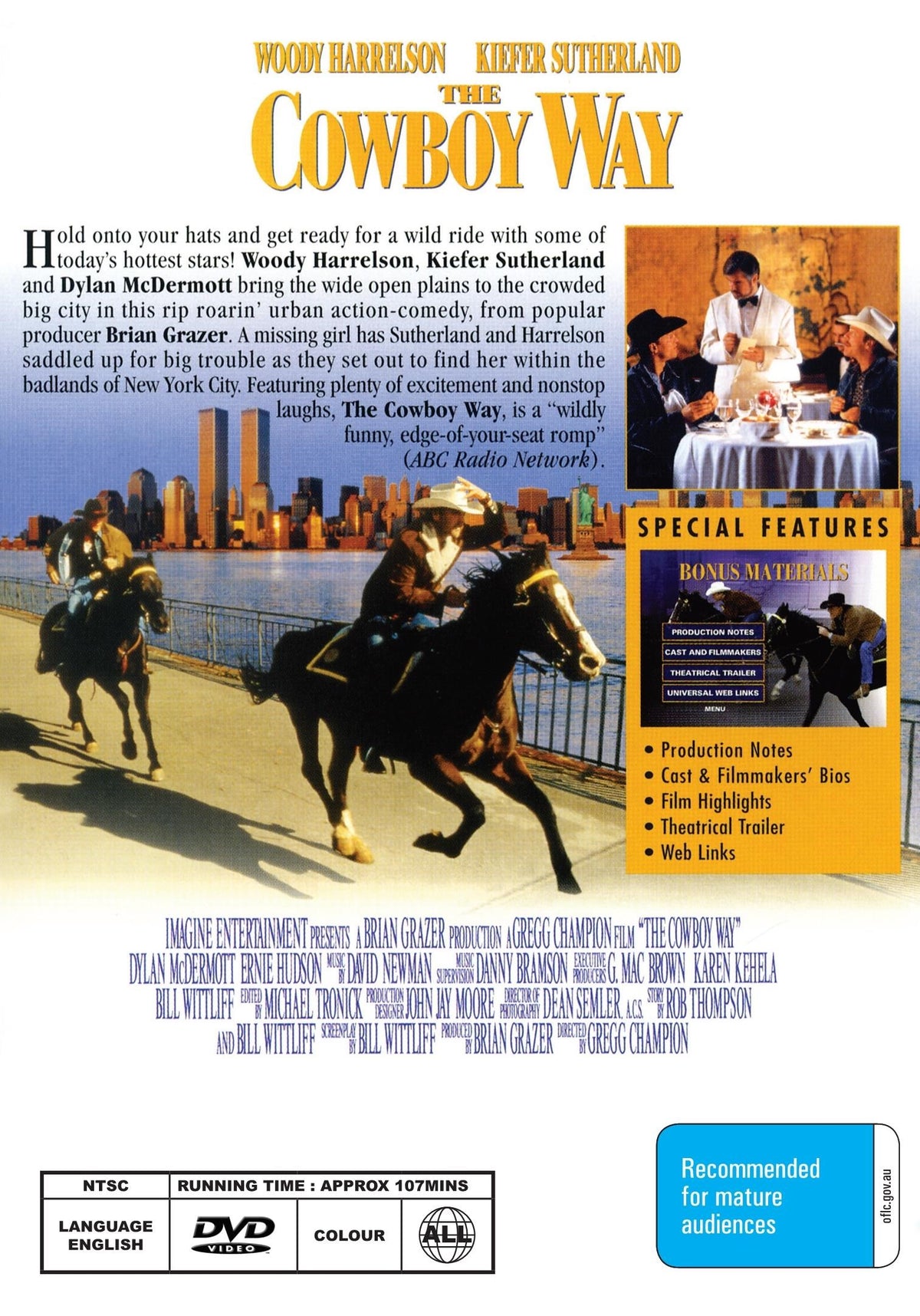 The Cowboy Way DVD featuring Woody Harrelson and Kiefer Sutherland, drama movie from Rare and Collectible DVDs.