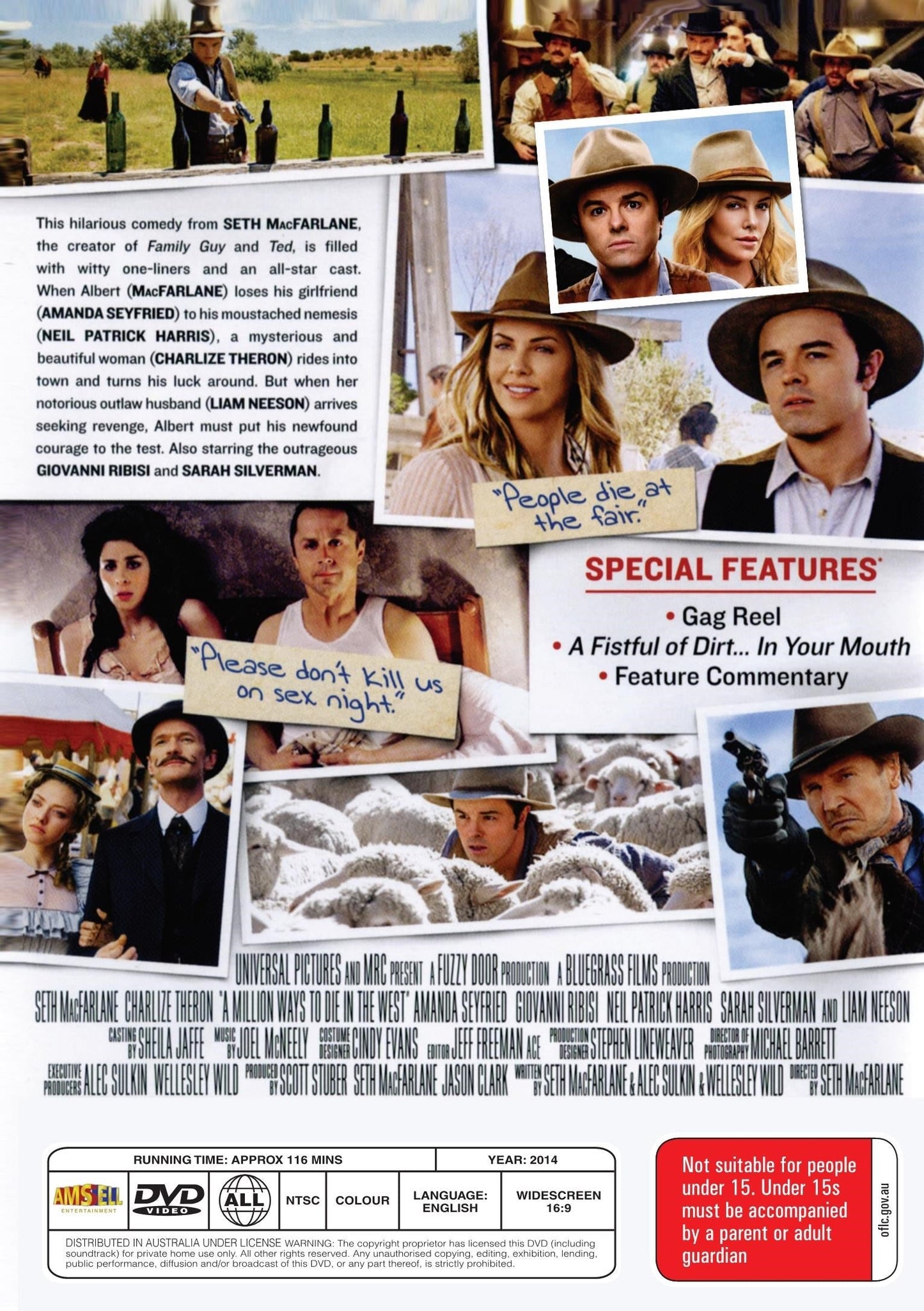 A Million Ways to Die in the West DVD featuring Seth MacFarlane and Liam Neeson, comedy movie from Rare and Collectible DVDs.