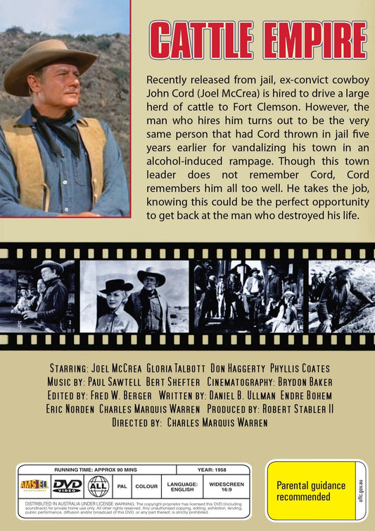 Cattle Empire Western DVD featuring Joel McCrea and Gloria Talbott, classic movie from the Movies & DVDs collection.
