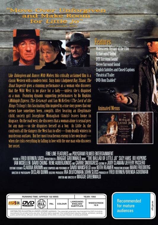 DVD cover of "The Ballad of Little Jo" drama movie featuring Suzy Amis and Bo Hopkins, from Rare and Collectible DVDs.
