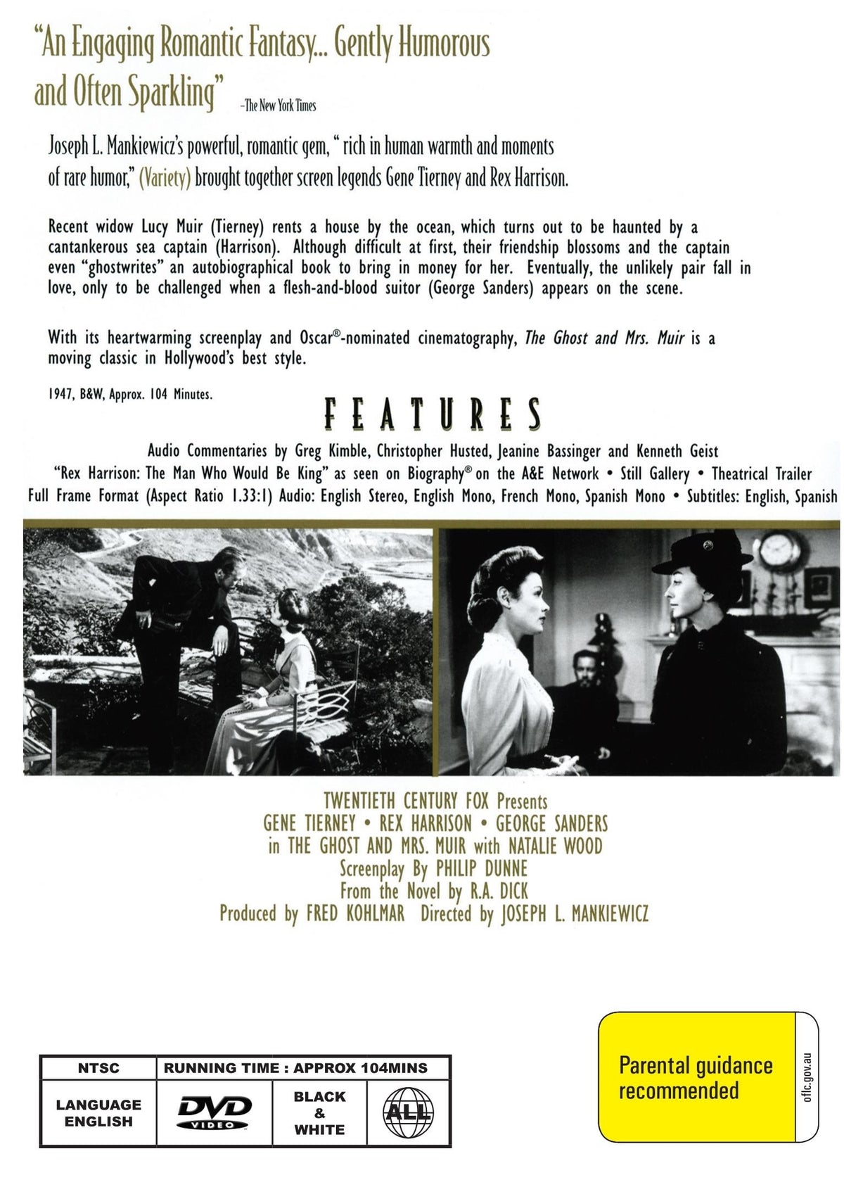 The Ghost and Mrs. Muir DVD featuring Gene Tierney and Rex Harrison, comedy movie from Rare and Collectible DVDs.