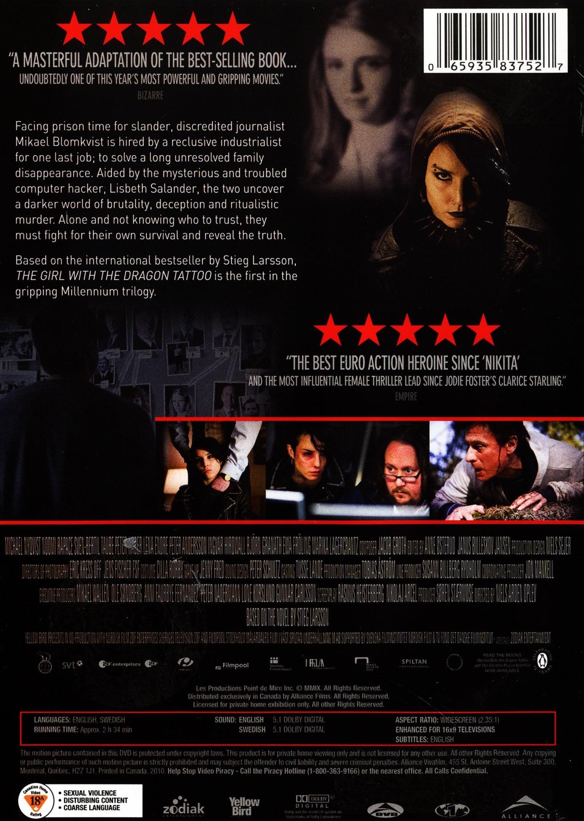 DVD cover of The Girl with the Dragon Tattoo crime movie starring Michael Nyqvist and Noomi Rapace, part of Movies & DVDs collection.