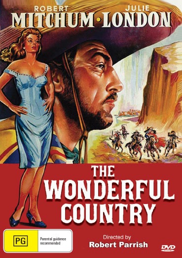 DVD cover of "The Wonderful Country" featuring Robert Mitchum and Julie London, Western film, from Rare and Collectible DVDs.