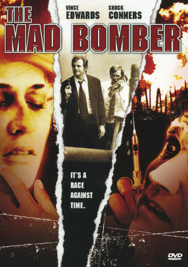 Mad Bomber DVD featuring action with Vince Edwards and Chuck Connors, displayed with cover art and film details.